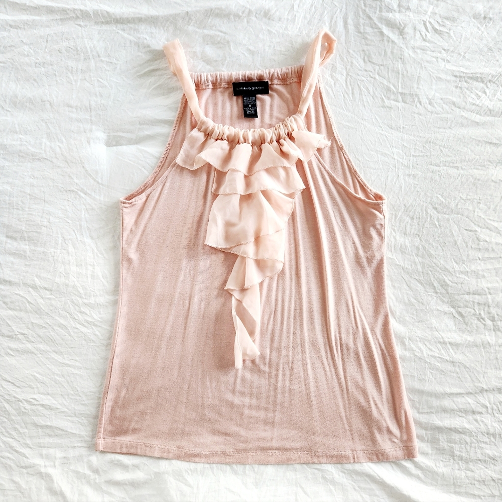 Cable & Gauge Pink Ruffled Sleeveless Blouse